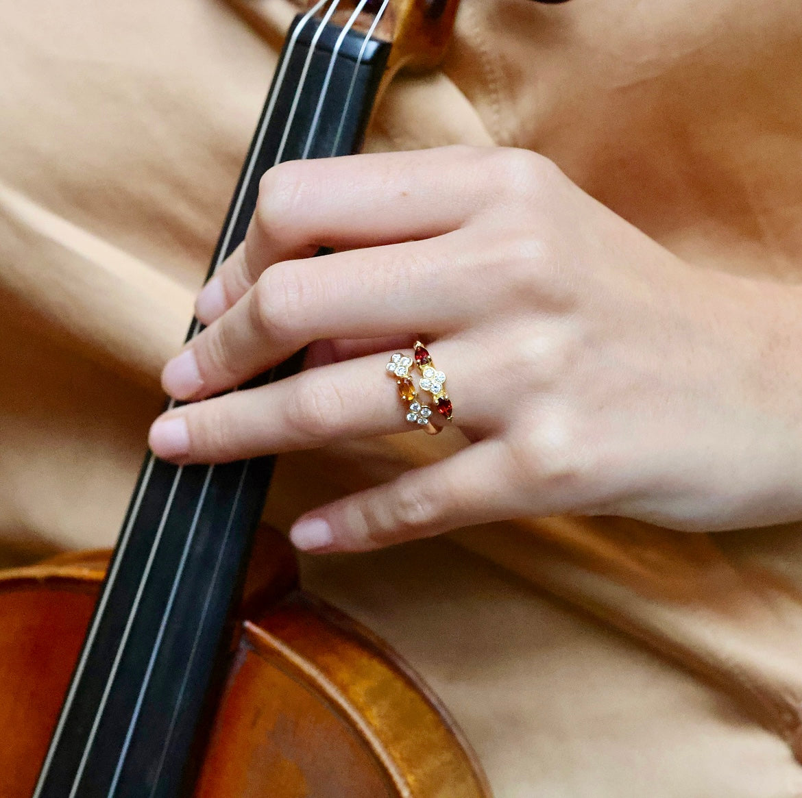 Bague Elisabeth - Citrine et Grenats rouges